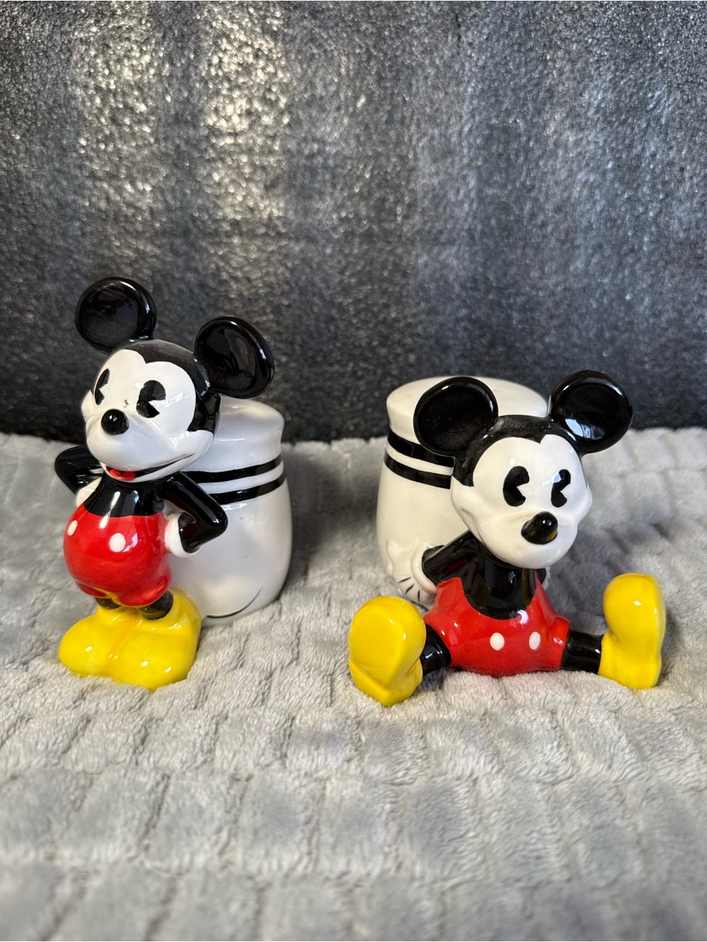Vintage Style Mickey Mouse Ceramic Salt & Pepper Shakers - Red, Yellow, Black